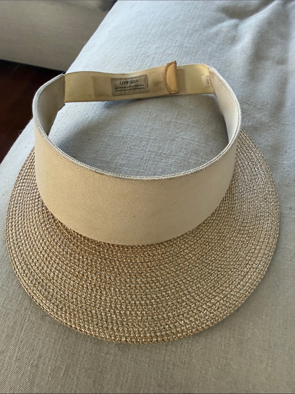 Eric Javits Cream Straw Visor with Natural Brim